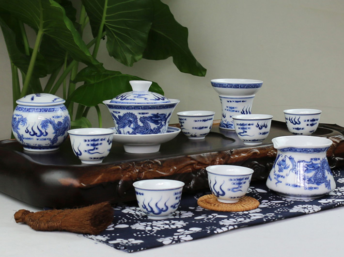 10头手绘时光茶具双龙戏珠
