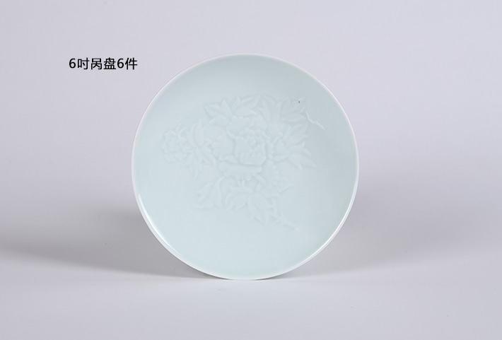 32头影青镌刻餐具--牡丹花